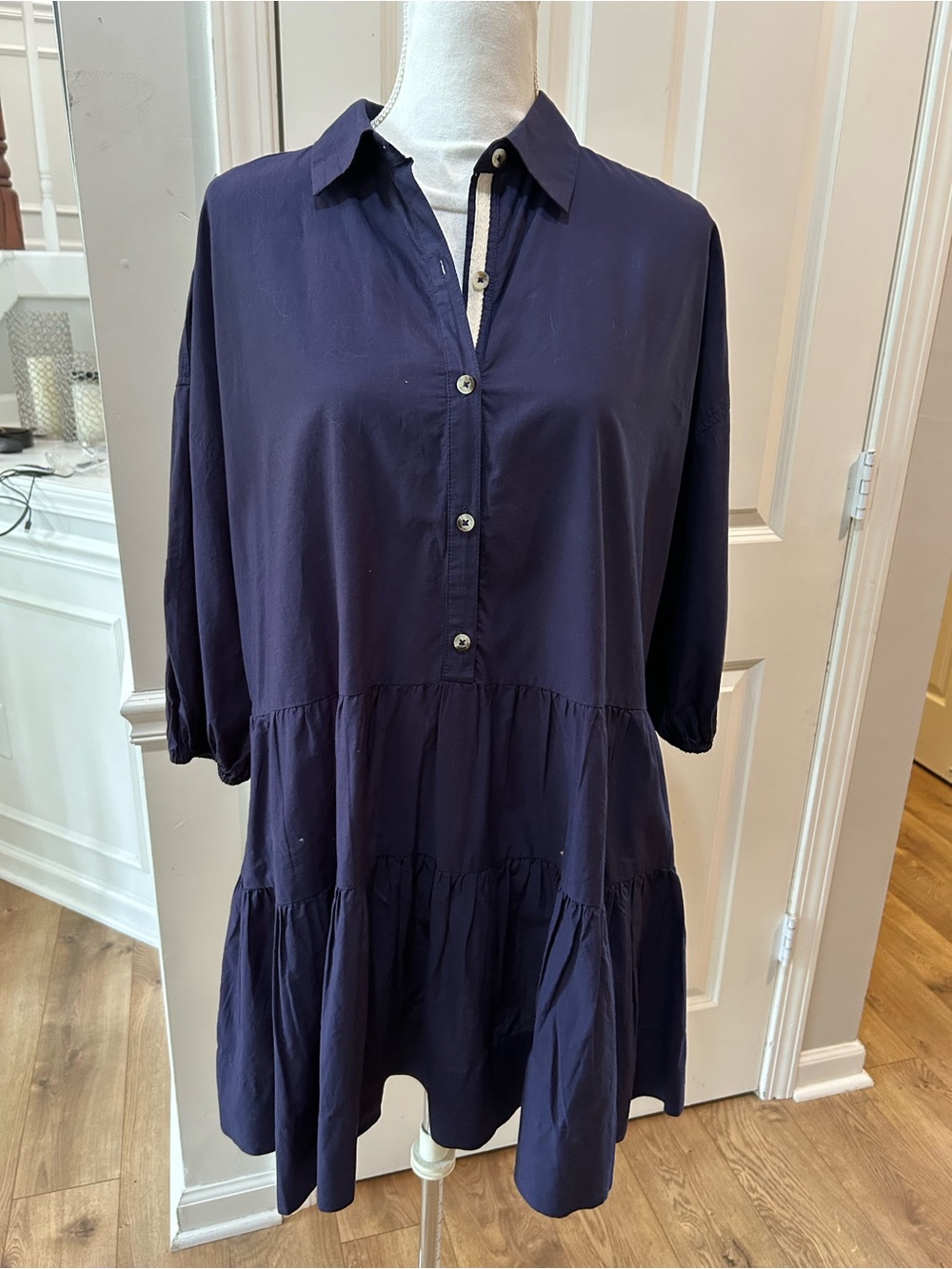 Free People Women’s Navy Tiered Button-Front Dress XS
